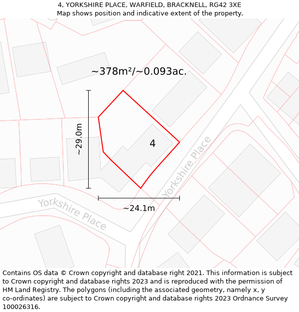 4, YORKSHIRE PLACE, WARFIELD, BRACKNELL, RG42 3XE: Plot and title map