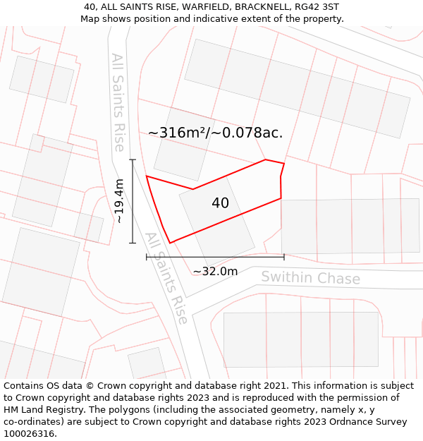 40, ALL SAINTS RISE, WARFIELD, BRACKNELL, RG42 3ST: Plot and title map