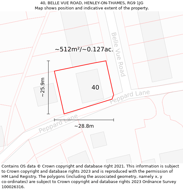 40, BELLE VUE ROAD, HENLEY-ON-THAMES, RG9 1JG: Plot and title map