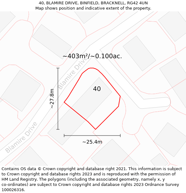 40, BLAMIRE DRIVE, BINFIELD, BRACKNELL, RG42 4UN: Plot and title map