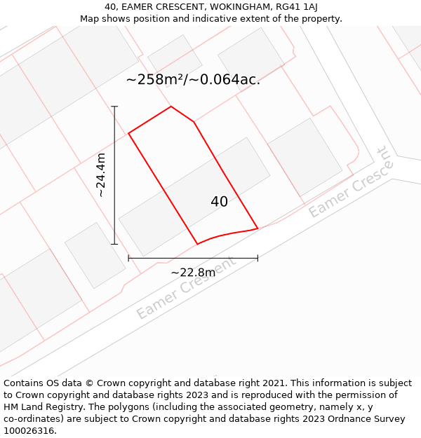 40, EAMER CRESCENT, WOKINGHAM, RG41 1AJ: Plot and title map