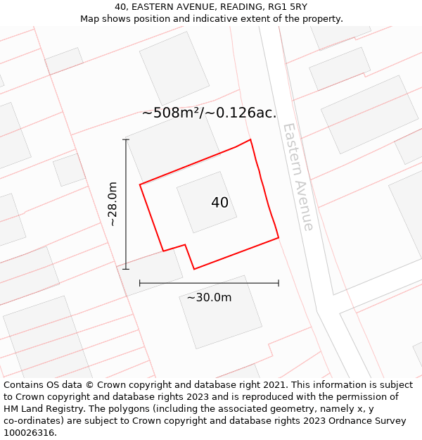 40, EASTERN AVENUE, READING, RG1 5RY: Plot and title map
