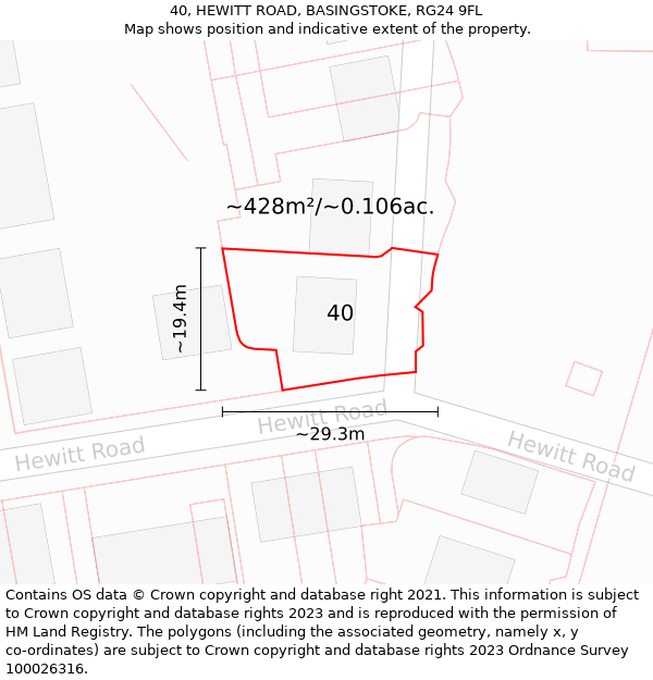 40, HEWITT ROAD, BASINGSTOKE, RG24 9FL: Plot and title map