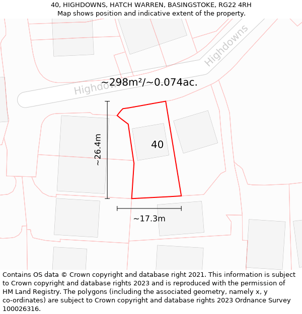 40, HIGHDOWNS, HATCH WARREN, BASINGSTOKE, RG22 4RH: Plot and title map