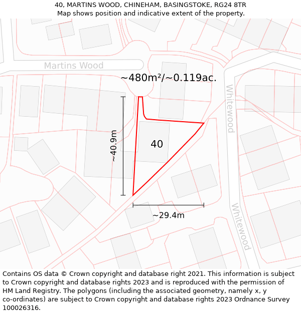 40, MARTINS WOOD, CHINEHAM, BASINGSTOKE, RG24 8TR: Plot and title map