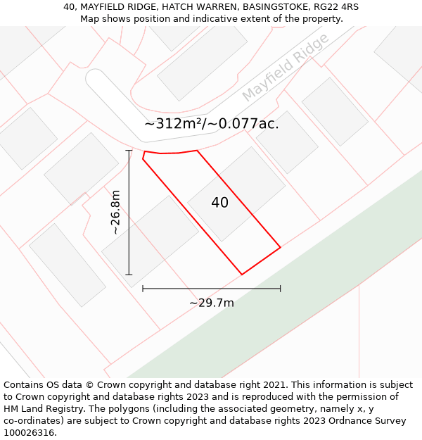 40, MAYFIELD RIDGE, HATCH WARREN, BASINGSTOKE, RG22 4RS: Plot and title map