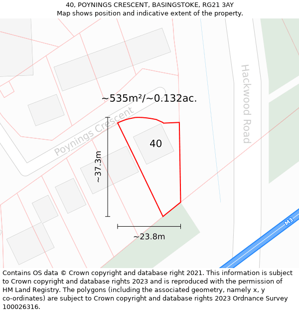 40, POYNINGS CRESCENT, BASINGSTOKE, RG21 3AY: Plot and title map