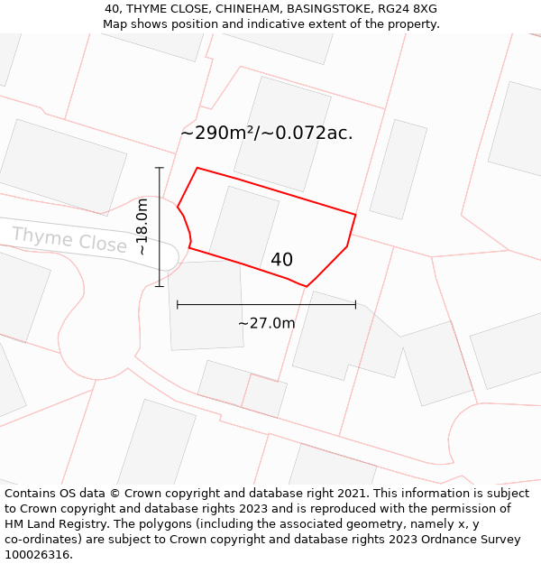 40, THYME CLOSE, CHINEHAM, BASINGSTOKE, RG24 8XG: Plot and title map