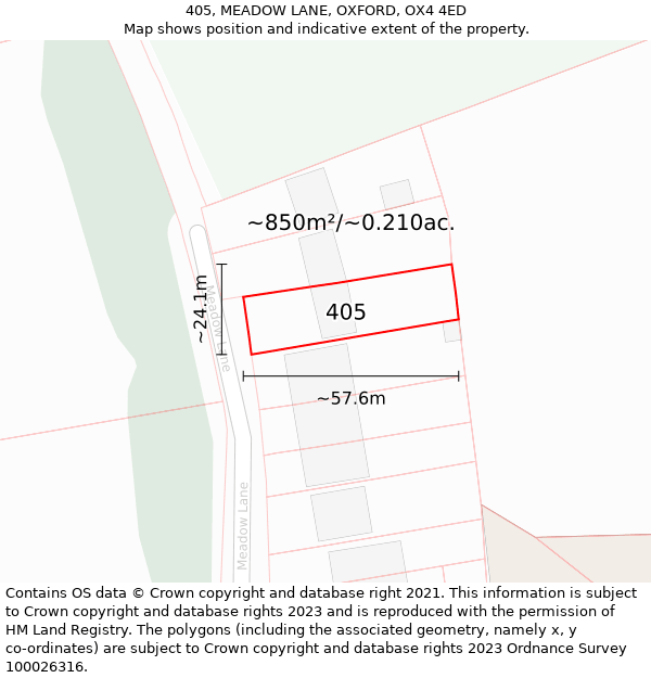 405, MEADOW LANE, OXFORD, OX4 4ED: Plot and title map