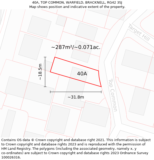 40A, TOP COMMON, WARFIELD, BRACKNELL, RG42 3SJ: Plot and title map