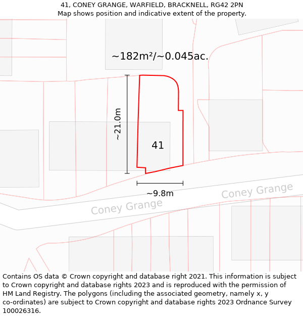 41, CONEY GRANGE, WARFIELD, BRACKNELL, RG42 2PN: Plot and title map