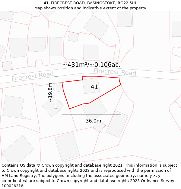 41, FIRECREST ROAD, BASINGSTOKE, RG22 5UL: Plot and title map