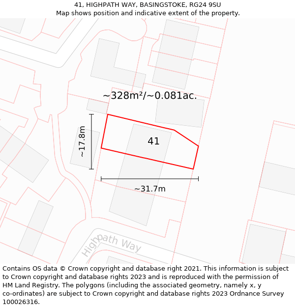 41, HIGHPATH WAY, BASINGSTOKE, RG24 9SU: Plot and title map