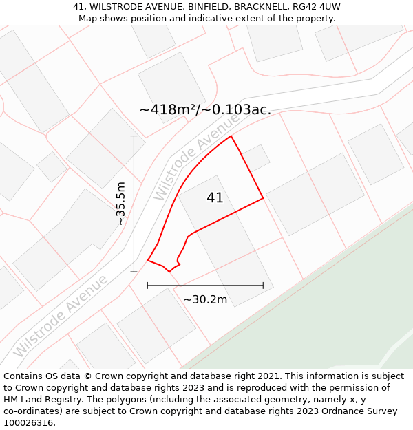 41, WILSTRODE AVENUE, BINFIELD, BRACKNELL, RG42 4UW: Plot and title map