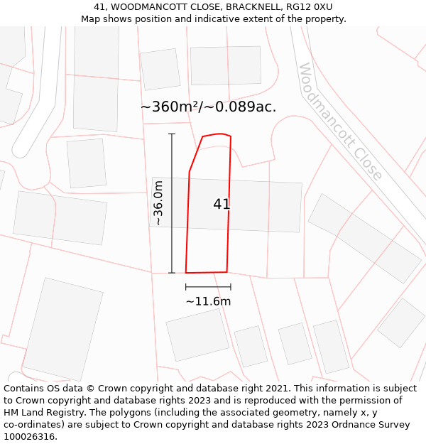 41, WOODMANCOTT CLOSE, BRACKNELL, RG12 0XU: Plot and title map