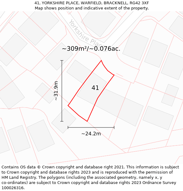 41, YORKSHIRE PLACE, WARFIELD, BRACKNELL, RG42 3XF: Plot and title map