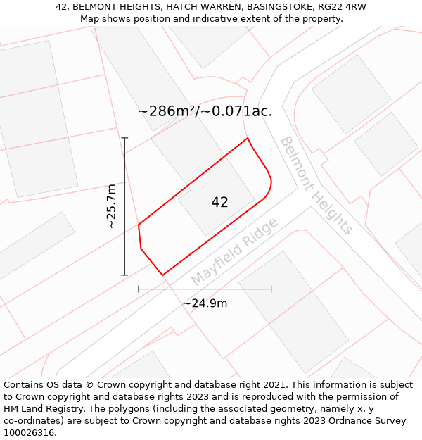 42, BELMONT HEIGHTS, HATCH WARREN, BASINGSTOKE, RG22 4RW: Plot and title map