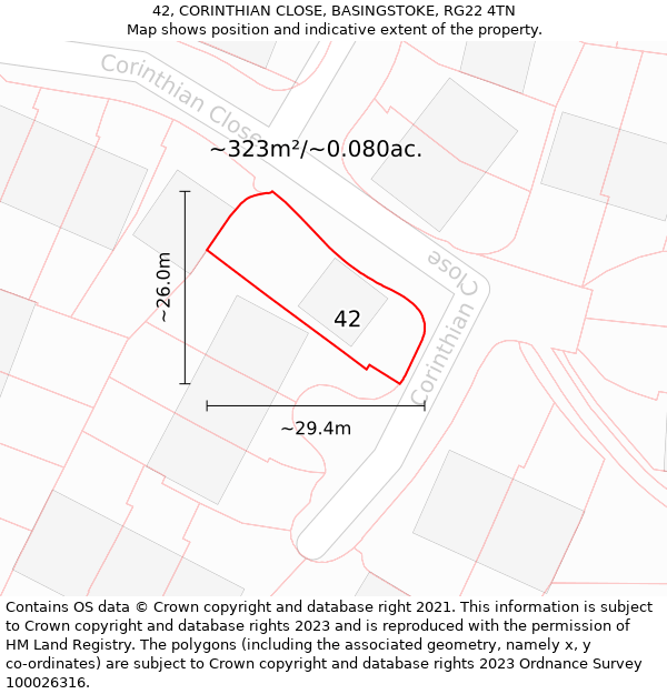 42, CORINTHIAN CLOSE, BASINGSTOKE, RG22 4TN: Plot and title map