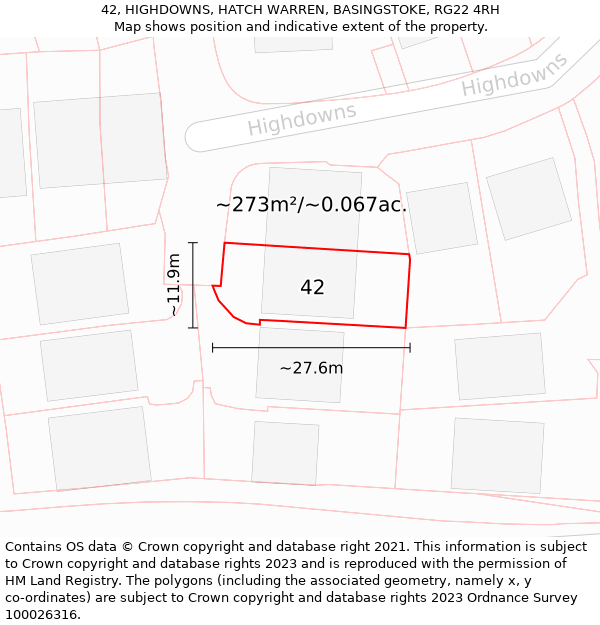 42, HIGHDOWNS, HATCH WARREN, BASINGSTOKE, RG22 4RH: Plot and title map