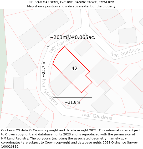 42, IVAR GARDENS, LYCHPIT, BASINGSTOKE, RG24 8YD: Plot and title map
