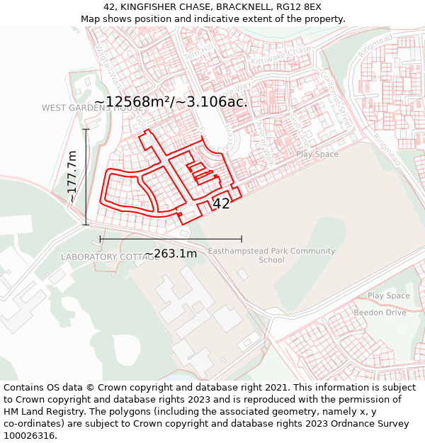 42, KINGFISHER CHASE, BRACKNELL, RG12 8EX: Plot and title map