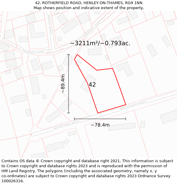 42, ROTHERFIELD ROAD, HENLEY-ON-THAMES, RG9 1NN: Plot and title map