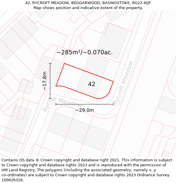 42, RYCROFT MEADOW, BEGGARWOOD, BASINGSTOKE, RG22 4QF: Plot and title map