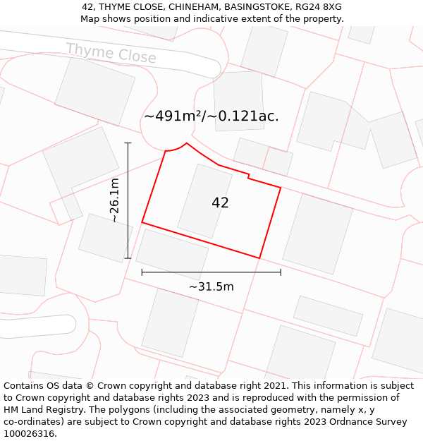 42, THYME CLOSE, CHINEHAM, BASINGSTOKE, RG24 8XG: Plot and title map