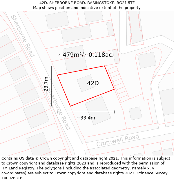 42D, SHERBORNE ROAD, BASINGSTOKE, RG21 5TF: Plot and title map