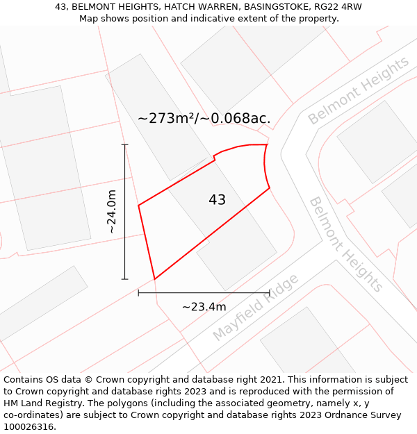 43, BELMONT HEIGHTS, HATCH WARREN, BASINGSTOKE, RG22 4RW: Plot and title map