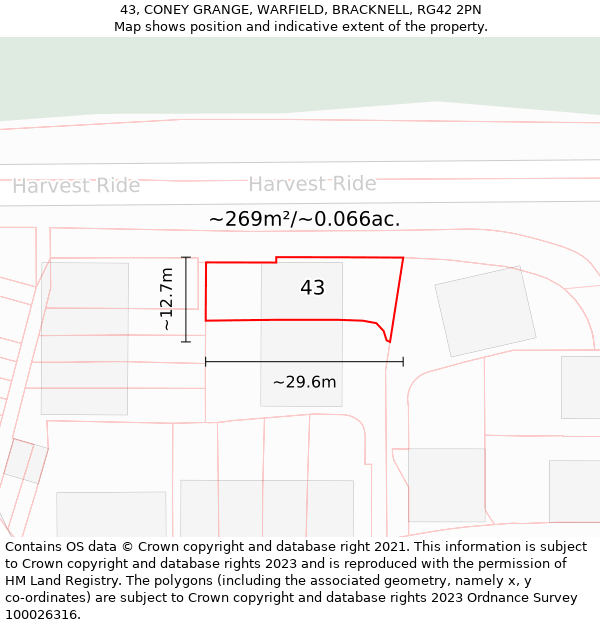 43, CONEY GRANGE, WARFIELD, BRACKNELL, RG42 2PN: Plot and title map