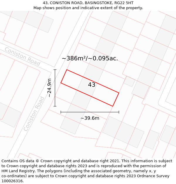 43, CONISTON ROAD, BASINGSTOKE, RG22 5HT: Plot and title map