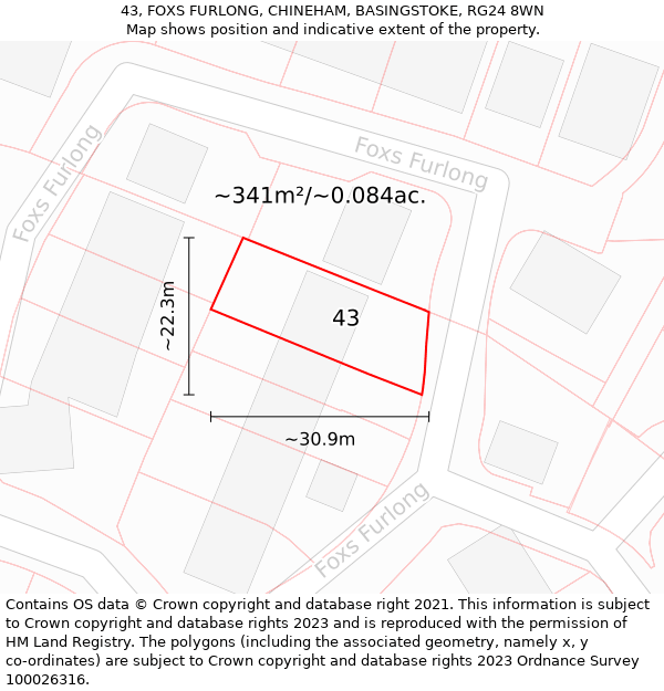 43, FOXS FURLONG, CHINEHAM, BASINGSTOKE, RG24 8WN: Plot and title map