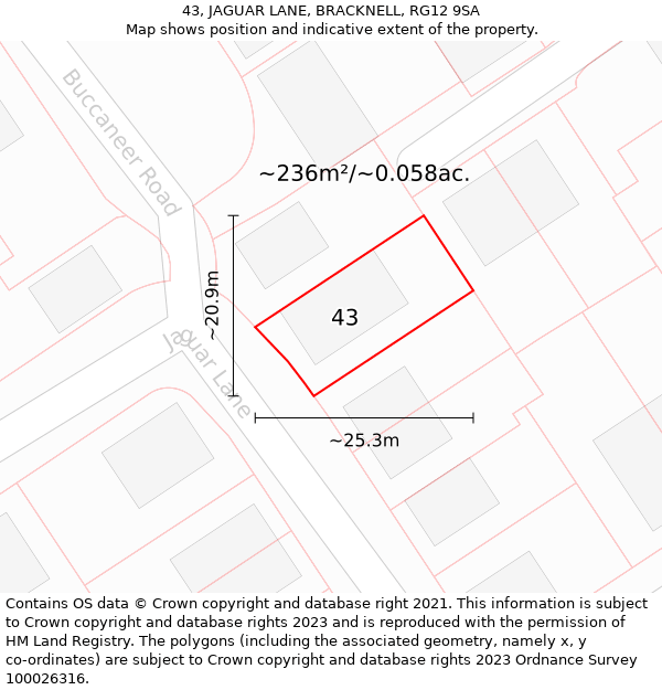 43, JAGUAR LANE, BRACKNELL, RG12 9SA: Plot and title map