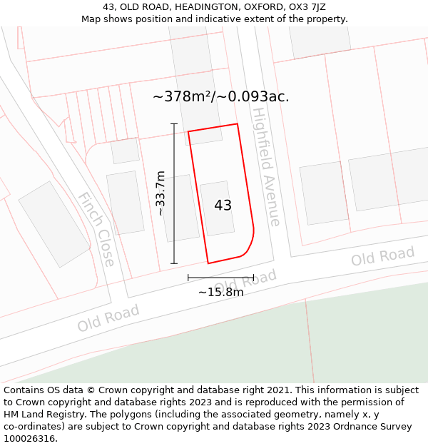 43, OLD ROAD, HEADINGTON, OXFORD, OX3 7JZ: Plot and title map