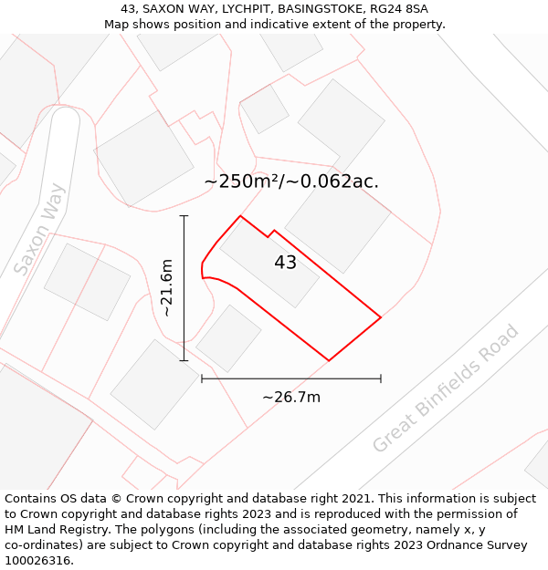 43, SAXON WAY, LYCHPIT, BASINGSTOKE, RG24 8SA: Plot and title map