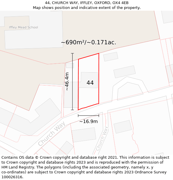 44, CHURCH WAY, IFFLEY, OXFORD, OX4 4EB: Plot and title map