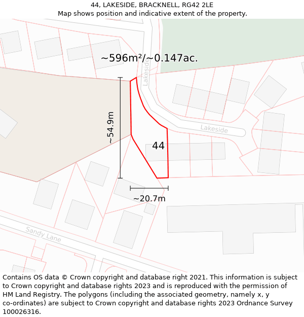 44, LAKESIDE, BRACKNELL, RG42 2LE: Plot and title map