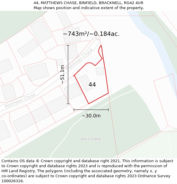 44, MATTHEWS CHASE, BINFIELD, BRACKNELL, RG42 4UR: Plot and title map