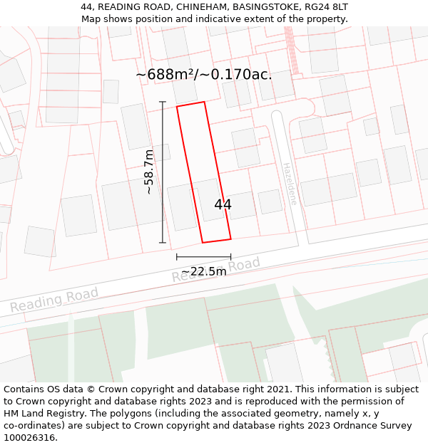 44, READING ROAD, CHINEHAM, BASINGSTOKE, RG24 8LT: Plot and title map