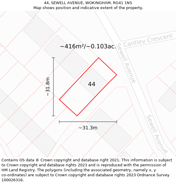 44, SEWELL AVENUE, WOKINGHAM, RG41 1NS: Plot and title map