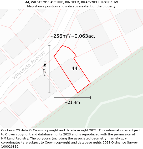 44, WILSTRODE AVENUE, BINFIELD, BRACKNELL, RG42 4UW: Plot and title map