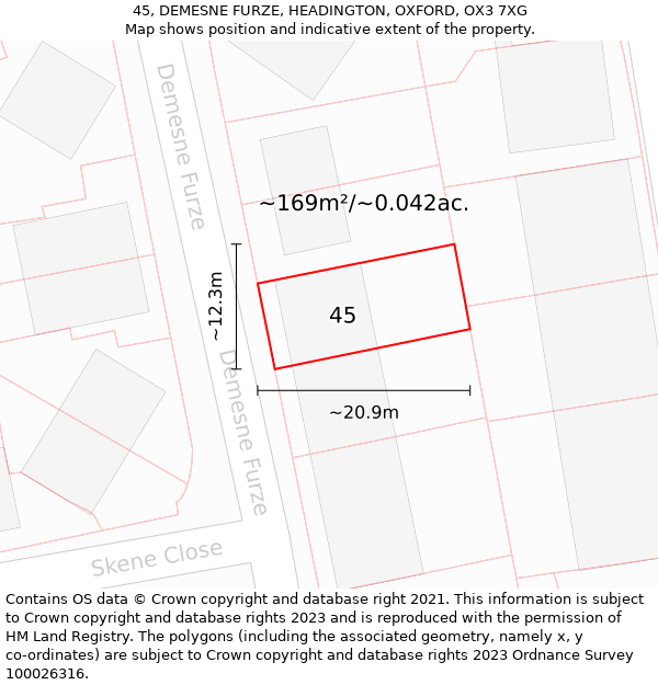 45, DEMESNE FURZE, HEADINGTON, OXFORD, OX3 7XG: Plot and title map