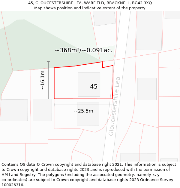 45, GLOUCESTERSHIRE LEA, WARFIELD, BRACKNELL, RG42 3XQ: Plot and title map