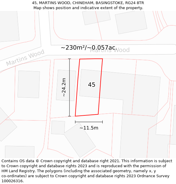 45, MARTINS WOOD, CHINEHAM, BASINGSTOKE, RG24 8TR: Plot and title map