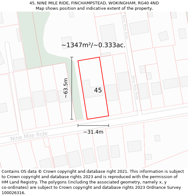 45, NINE MILE RIDE, FINCHAMPSTEAD, WOKINGHAM, RG40 4ND: Plot and title map