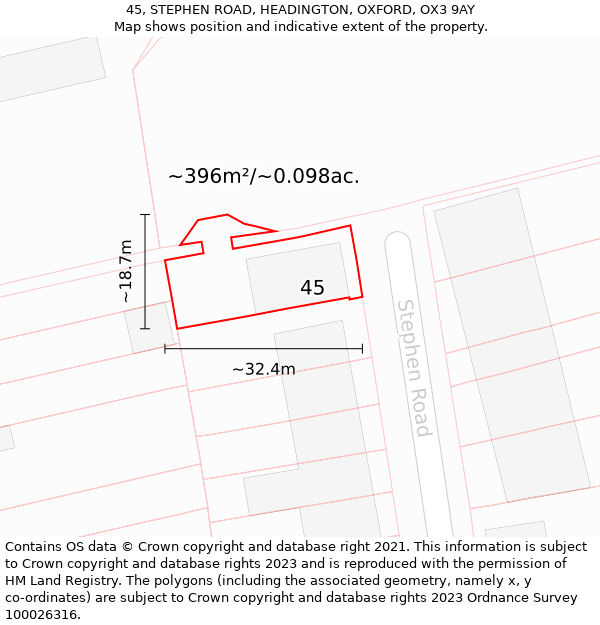 45, STEPHEN ROAD, HEADINGTON, OXFORD, OX3 9AY: Plot and title map