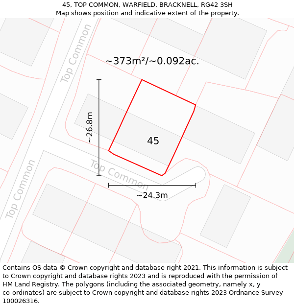 45, TOP COMMON, WARFIELD, BRACKNELL, RG42 3SH: Plot and title map