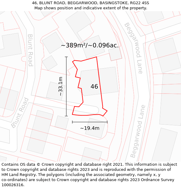 46, BLUNT ROAD, BEGGARWOOD, BASINGSTOKE, RG22 4SS: Plot and title map