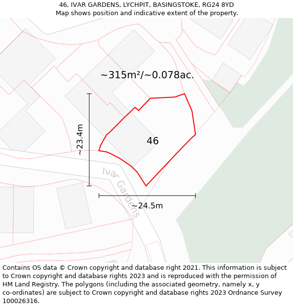 46, IVAR GARDENS, LYCHPIT, BASINGSTOKE, RG24 8YD: Plot and title map